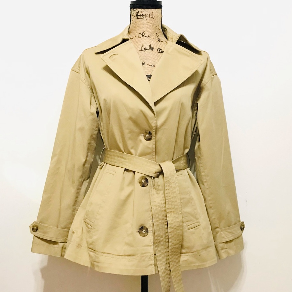 🆕 GAP Khaki Coat with Waist Tie Belt. Cotton - Spandex Made (NWOT) - Picture 5 of 13